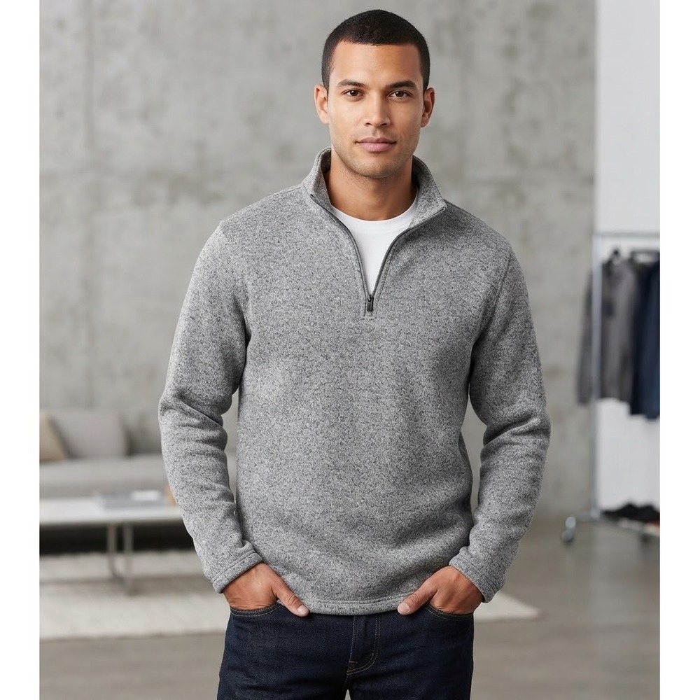 Wrangler Authentics Men's Sz L Long Sleeve Pullover Fleece 1/4 Zip Gray Sweater